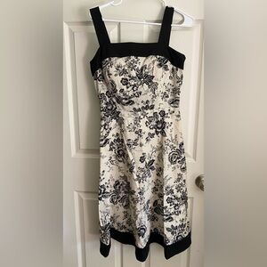 Elegant Black and Cream Floral Midi Dress